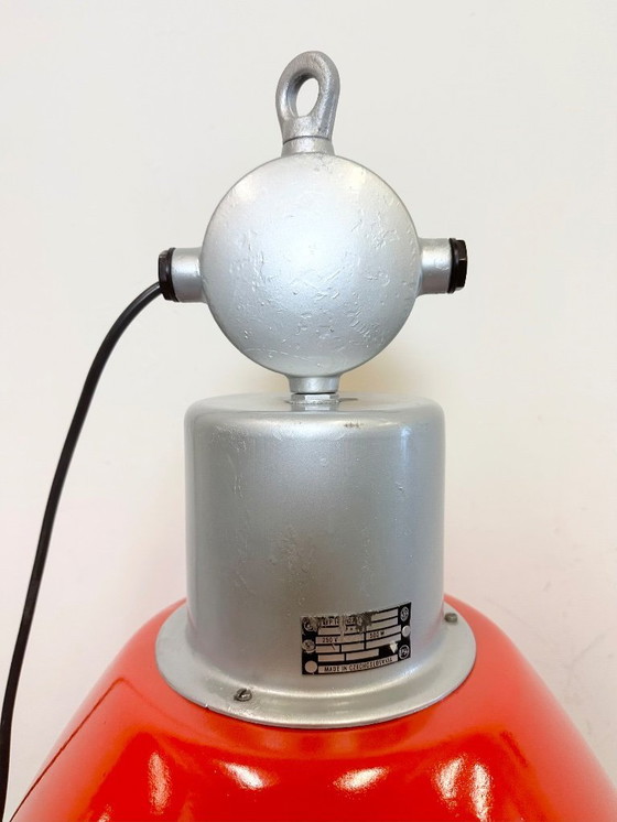 Image 1 of Large Red Painted Industrial Factory Lamp from Elektrosvit, 1960s