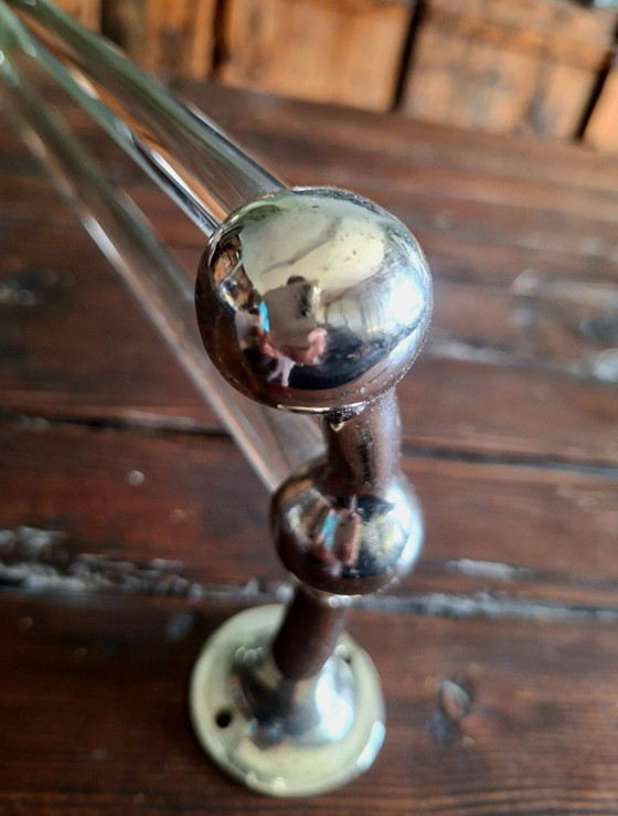 Image 1 of Portasciugamani doppio vintage in vetro massiccio e ottone – da parete per bagno in stile retrò – Funzionale e decorativo
