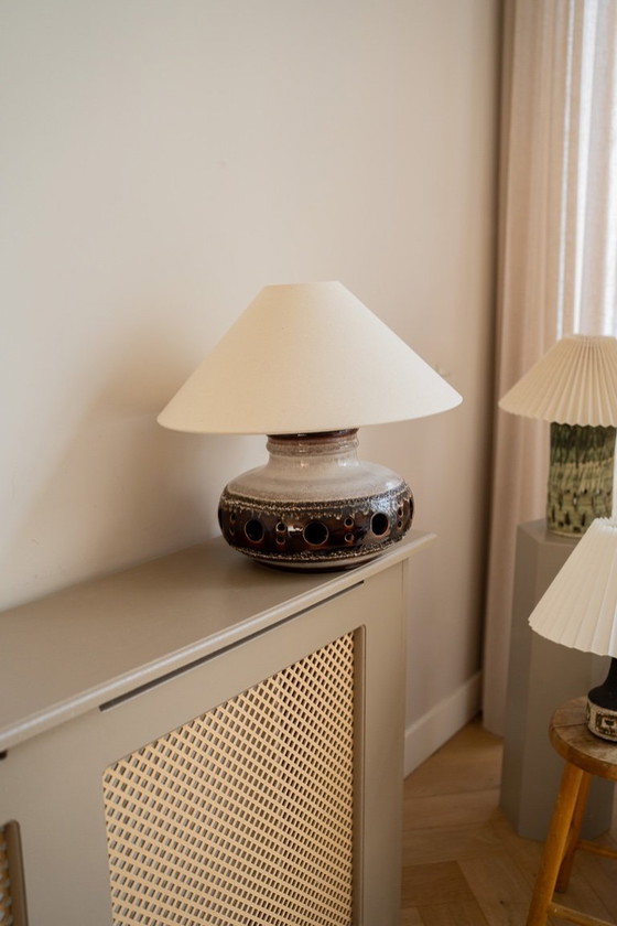 Image 1 of Retro brown table lamp with beige shade