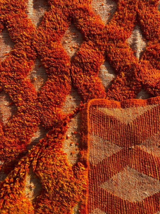 Image 1 of Orange Moroccan wool rug 250x250 cm– Handmade geometric rug – Contemporary Berber carpet – Custom wool area rug – Moroccan Beni 