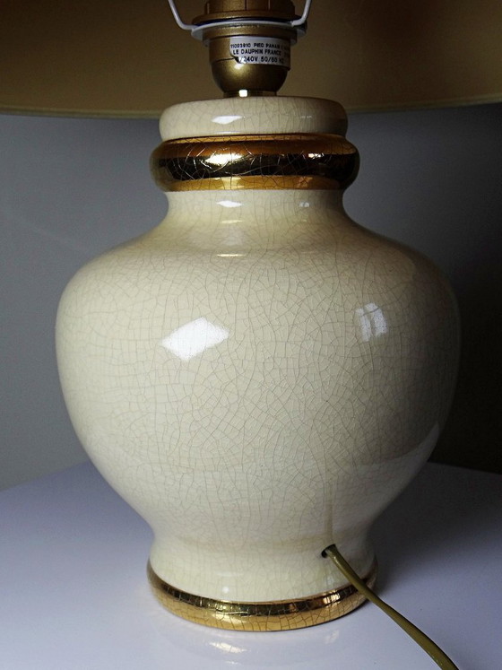 Image 1 of Vintage Panama "Dynasty" crackle-glazed earthenware lamp, Le Dauphin, 1980s-90s