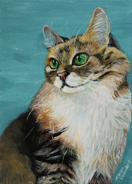 Retrato de gato original pintado a mano 18 x 13 cm Arte