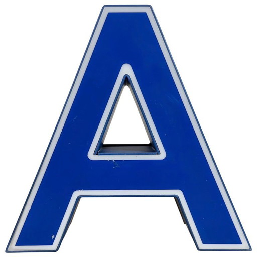 Vintage Blue Plastic Illuminated Letter A, 1970s