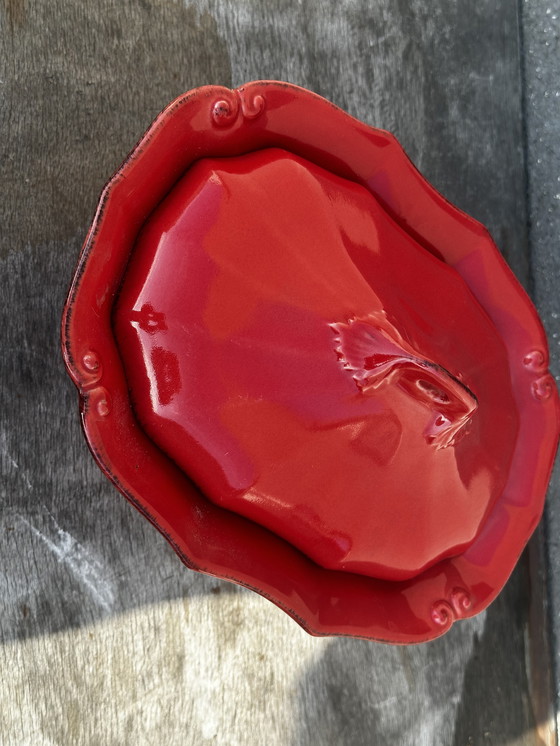 Image 1 of Grote rode keramische terrine jaren 50