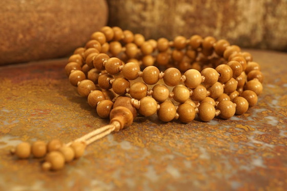 Image 1 of Mysore Sandalwood Mala, Prayer Beads, Necklace, Bracelet Authentic Highest Quality 6mm Beads with a Beaded Tassel 3052