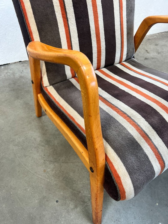Image 1 of Vintage Fauteuil, Duitsland 1970's, Gestreepte Bekleding