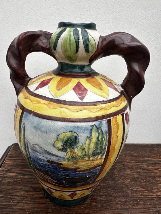 Image 1 of Grande Amphore Italienne en céramique , décor polychrome 