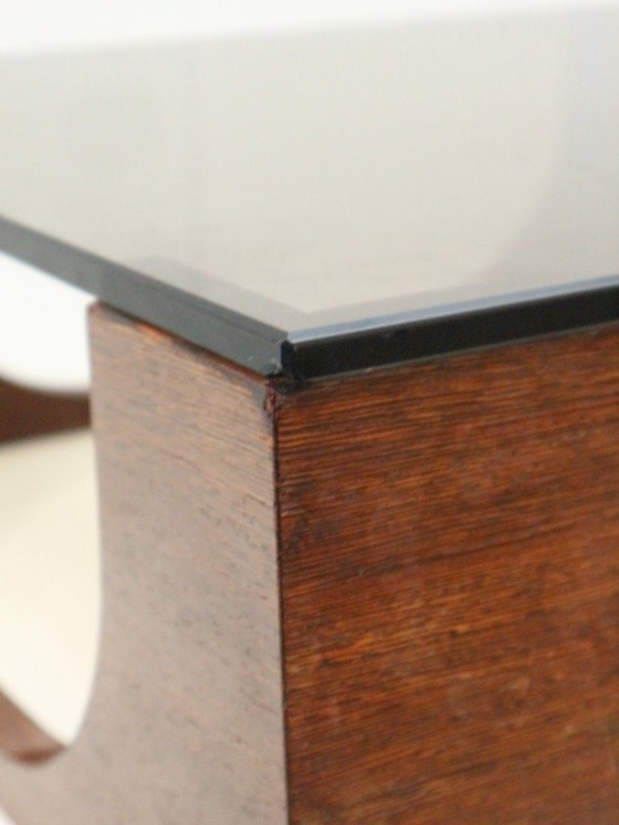 Image 1 of Space Age vintage coffee table with a smoked glass and wenge wood top from the 1970s