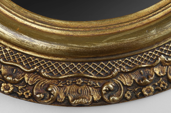 Image 1 of French Baroque Style Oval Mirror in Gilded Wood with Floral Decorations