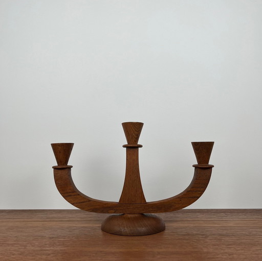 3-armige teakhouten kaarsenhouder, 1960/70