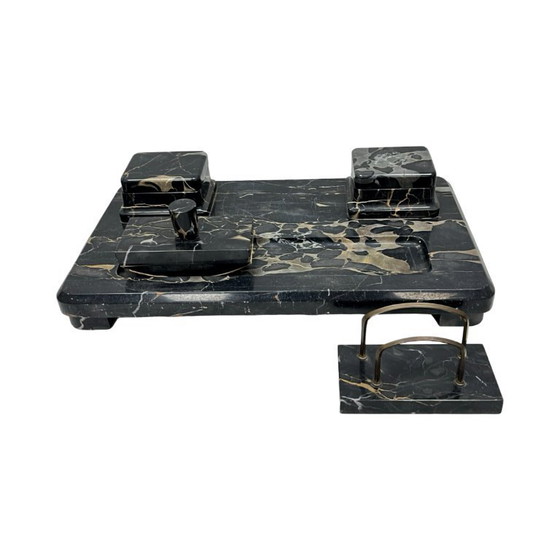 Image 1 of Art Deco Executive Desk Set, Italian Portoro Marble, 1930s, Good Condition.