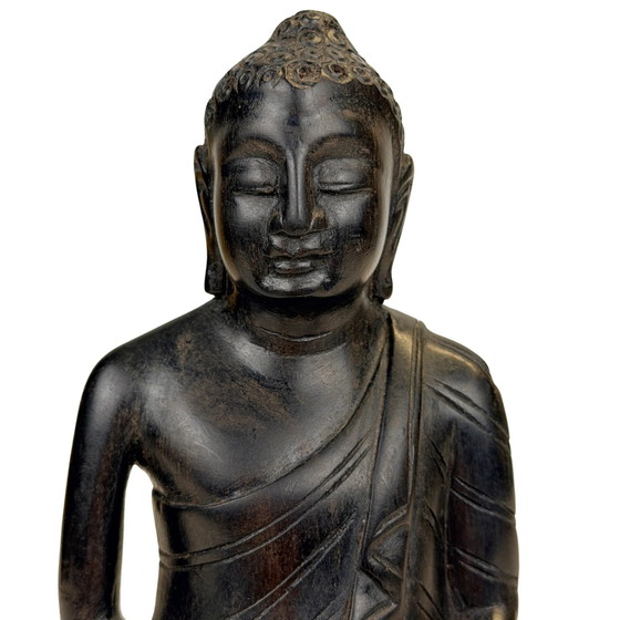 Buda de madera de Sri Lanka en Dhyana Mudra – Mediados del siglo XX – Lote 757 – Esculturas (photo 7 of 8)