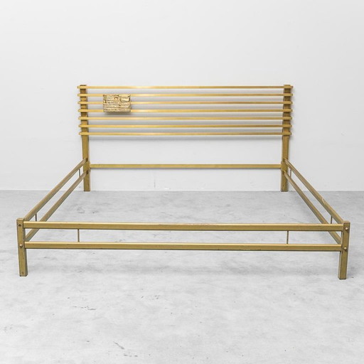  LETTO MATRIMONIALE VINTAGE EN METALLO ET OTTONE LUCIANO FRIGERIO ANNI '70 MODERNARIATO