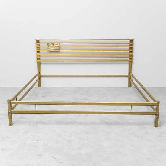 Image 1 of  LETTO MATRIMONIALE VINTAGE EN METALLO ET OTTONE LUCIANO FRIGERIO ANNI '70 MODERNARIATO