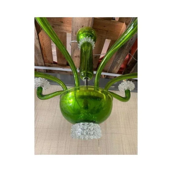 Image 1 of Groene Murano glazen kroonluchter met transparante rostrato boubeches van Simoeng