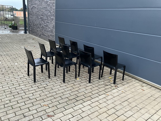 Image 1 of 10x Chaise de cabine Cassina Mario Bellini Harnais en cuir noir