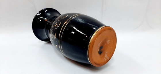 Image 1 of Vintage zwarte glazuur keramische vaas 21 cm