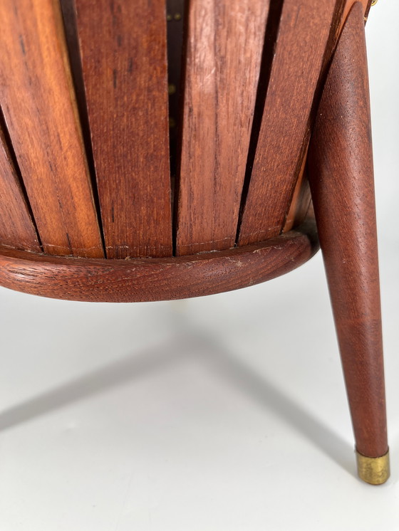 Image 1 of Maceta, jardinera de teca de latón de mediados de siglo Dinamarca