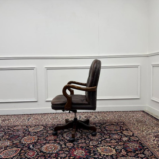 Brown English Chesterfield Office Chair #2 – Leather, Wood (photo 3 of 8)