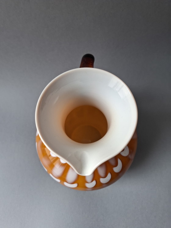 Image 1 of Vintage Art Glass Vase/Jug 23 cm, FS Prokuplje Jugoslavija, Orange White. MCM, Art Glass, 70s