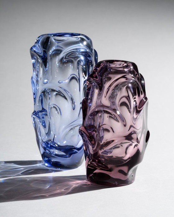 Image 1 of Mid-Century Glass Duo Jan Beránek Škrdlovice Sculptural Mastery in Lilac & Pink
