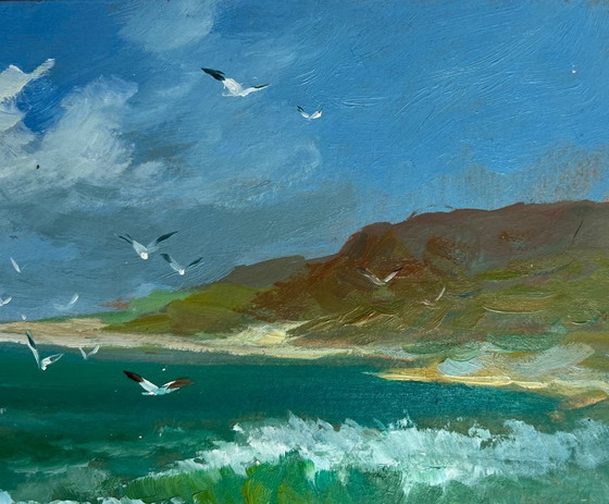 Image 1 of Peinture à l'huile originale Paysage côtier d'été Fraîcheur marine