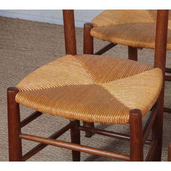 Image 1 of Set of 4 straw-seated wooden chairs, French work, 1950