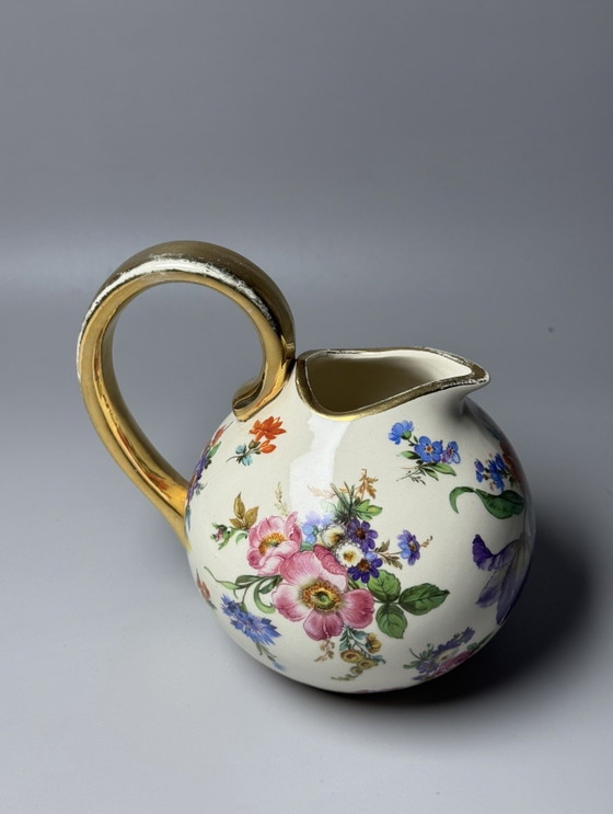 Boch Frères Keramis “Fleurs de Saxe” Art Deco Pitcher – La Louvière, c. 1930s – Vases, Ceramic (photo 6 of 11)