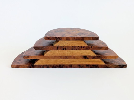 Image 1 of Pair Art Deco Burl Wood Letter Holder Bookends Midcentury Desk Organizer Set