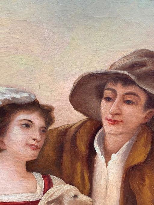 Painting "Romantic Scene" - End of the 19th century – schilderijen tekeningen, Canvas (photo 2 of 6)