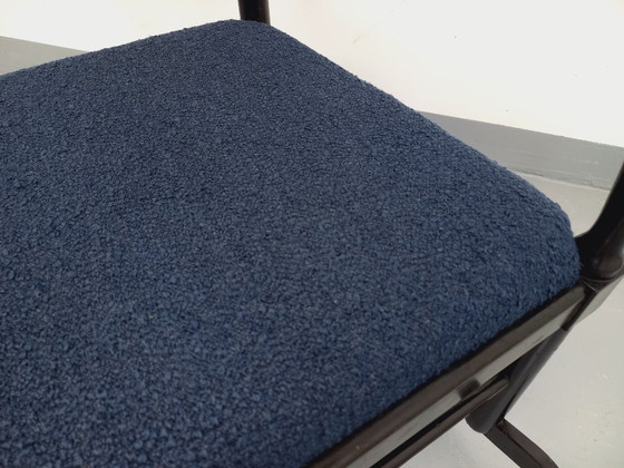 Image 1 of Fauteuil rocking-chair suédois de Karl Axel Adolfsson pour Gemla vintage en bois noir et tissu bouclette des années 50 60