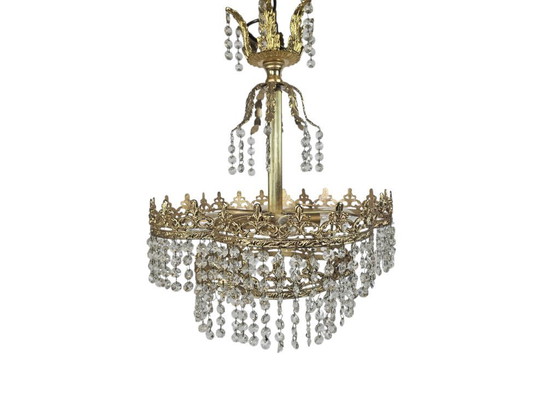 Image 1 of Chandelier - Hollywood Regency - gilded - crystal - 3rd quarter of the 20th century
