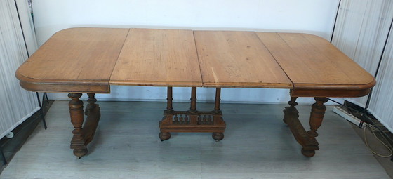 Image 1 of Table à manger extensible antique en chêne naturel vers 1840 dans le style maison de campagne