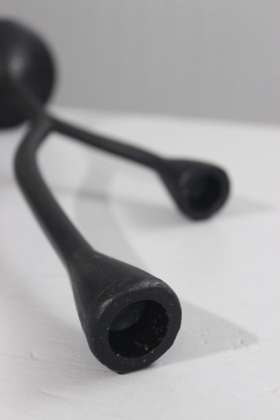 Image 1 of Candeliere vintage a due luci, design organico scandinavo, alluminio pressofuso, XX secolo