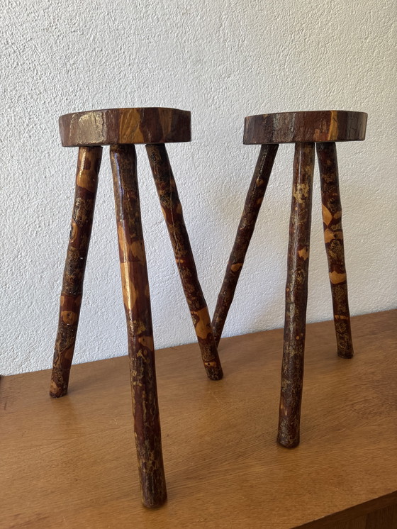 Image 1 of 60's Brutalist wood stools