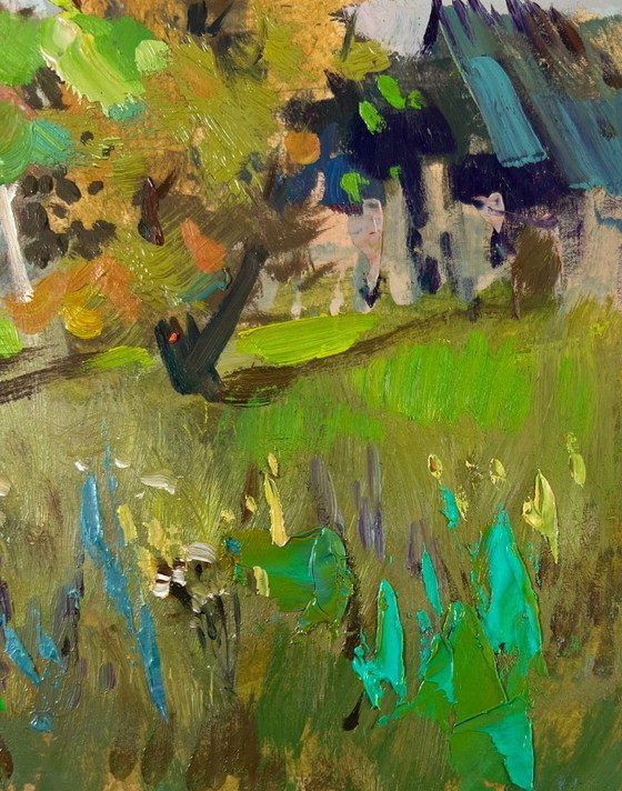 Image 1 of Original Oil Painting Summer Village Landscape Memories near the house