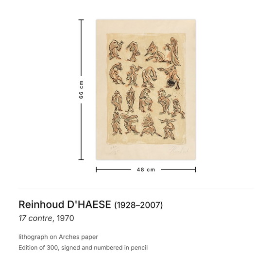 Reinhoud D'HAESE signierte Lithographie 17 Contre 1970 – Lithographien & Drucke, Paper (photo 3 of 5)