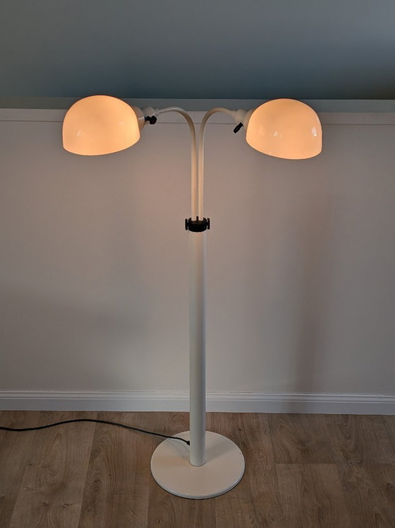 Image 1 of Vintage vloerlamp uit het ruimtetijdperk – Dubbele "paddenstoel"-vormige kappen – Nederlands design tijdperk