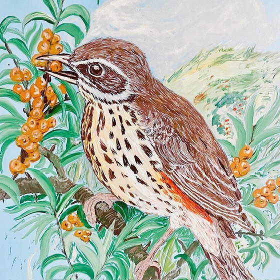 Image 1 of Pittura d'uccello d'epoca pittura ad olio passero