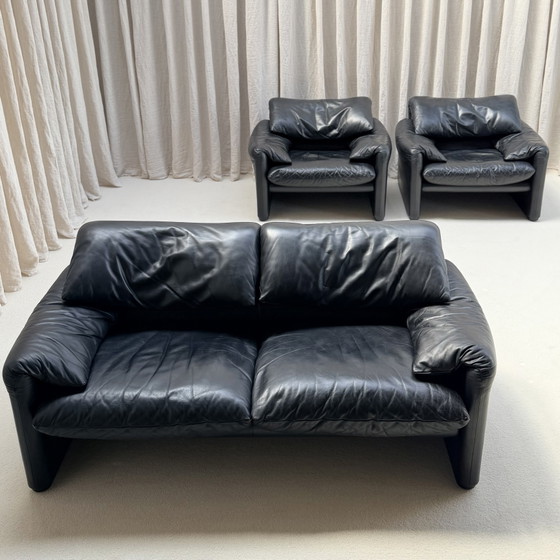 Set divano Maralunga primi anni '70, Vico Magistretti, Cassina, Italia – Zona salotto, Pelle (photo 3 of 13)