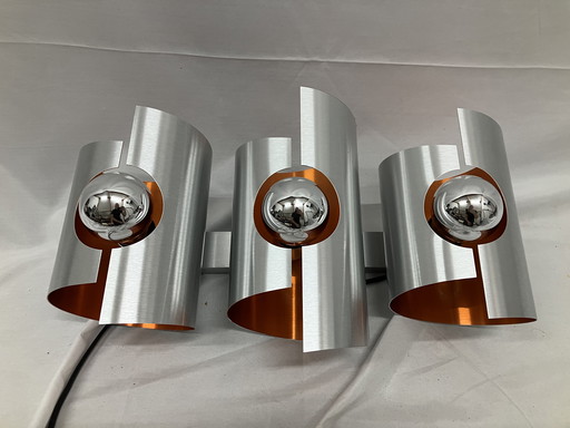 Vintage space age wandlamp, Polam, geborsteld aluminium