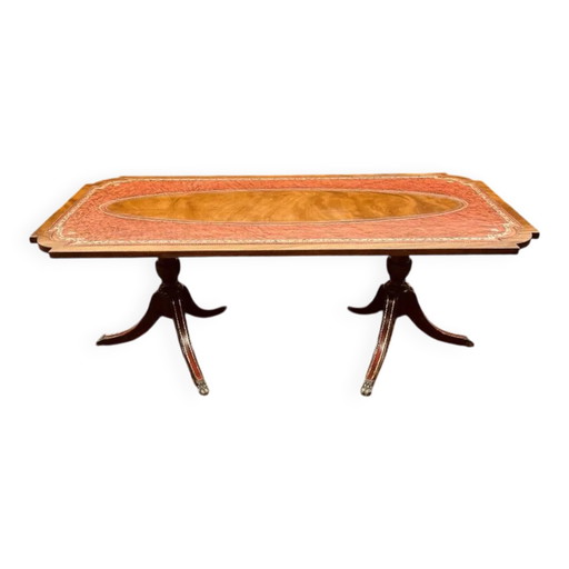 Table basse Chesterfield anglaise antique avec plateau en cuir