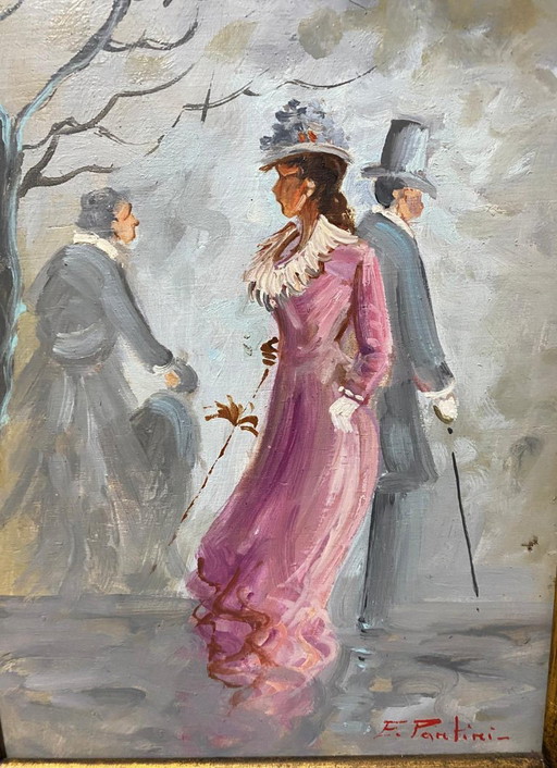 Ancient Painting of a Woman's Family from the 19th Century – schilderijen tekeningen, Wood (photo 2 of 6)