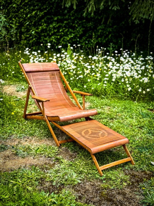 Poltrona lounge e poggiapiedi vintage giapponesi in bambù