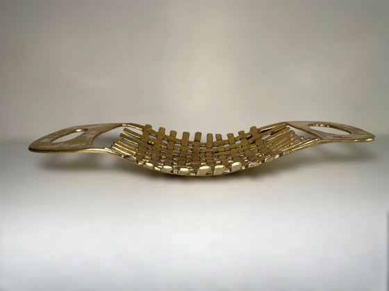 David Marshall Brutalist Brass Fruit Basket - Vintage Spanish Design Cast Brass Bowl - Modernist Woven Brass (photo 6 of 10)