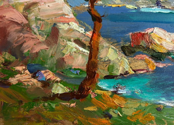 Image 1 of Original Oil Painting Summer Sea Landscape The leaves sway in the wind