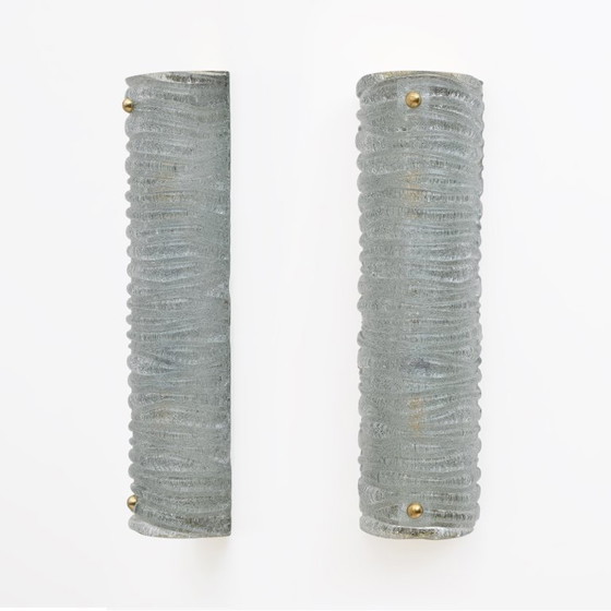 Image 1 of Par de apliques de pared de estilo Art Déco en cristal de Murano color aguamarina y latón de Barovier & Toso