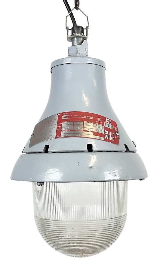 Lampe industrielle grise antidéflagrante de Crouse-Hinds, années 1970