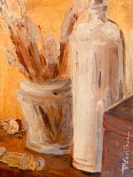 Image 1 of Small oil painting on canvas, still life, "studio"
