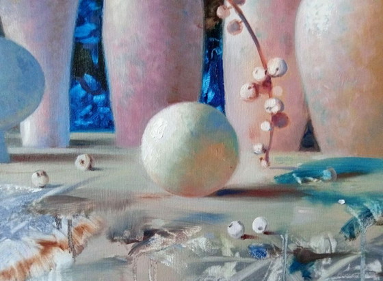 Original Oil Painting Abstract Vases Bottles Flowers Still Life – Paintings & Drawings, Canvas (photo 7 of 10)